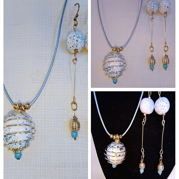Beaded Spiral Blue Necklace and Earrings