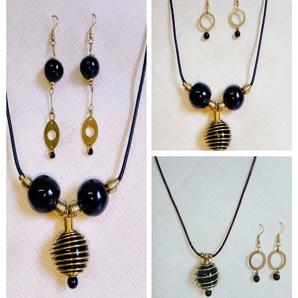 Beaded Spiral Black Necklace and Earrings