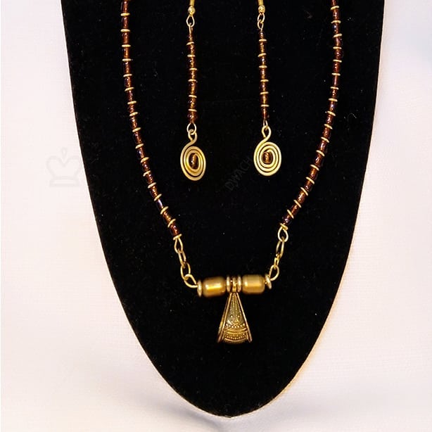 Beaded Brass Earrings and Necklace