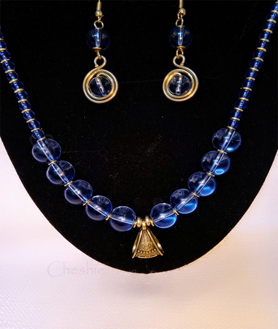 Light Blue Bead Necklace and Earrings