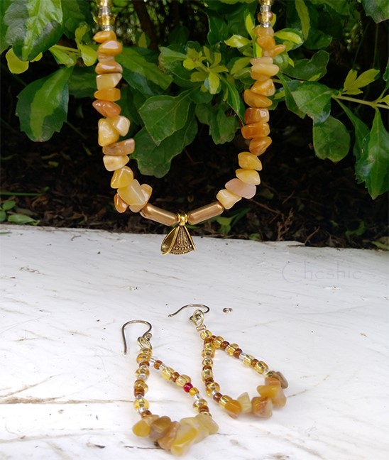 Stoney Orange Brass Earrings and Necklace