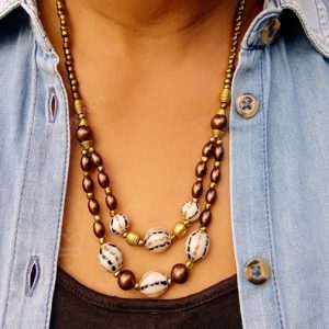 Afro Col Beaded Brass Necklace