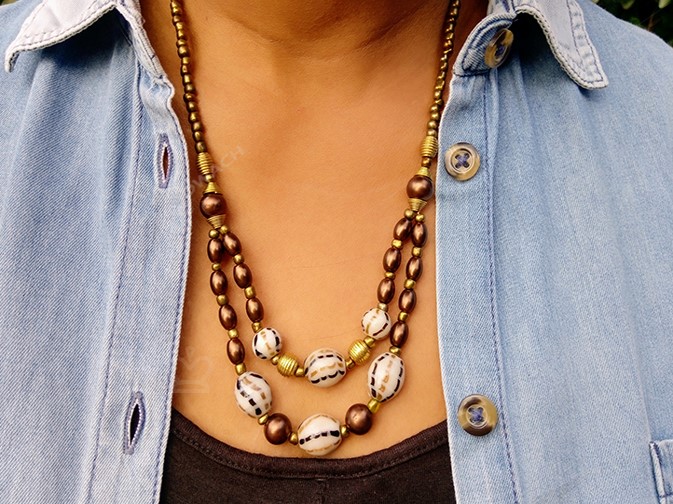 Afro Col Beaded Brass Necklace