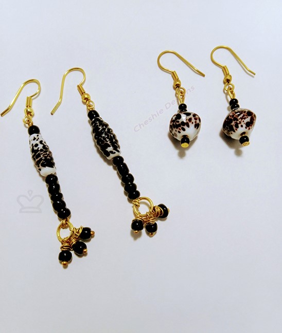 Black White Beaded Earrings