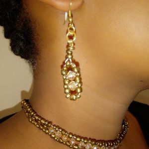 Golden Beaded Crystals Earrings and Necklace