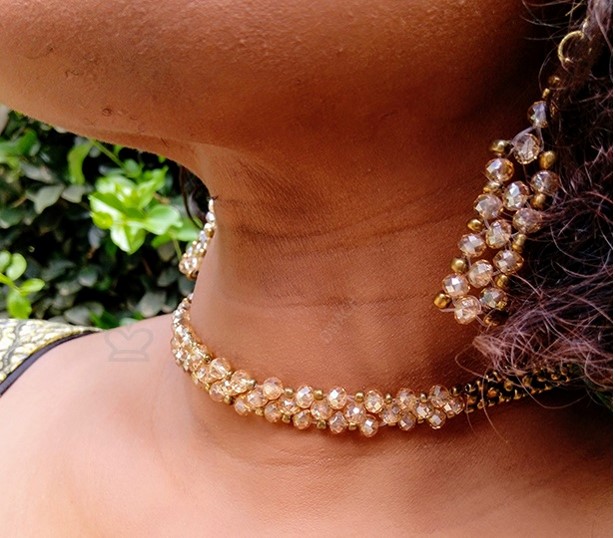 Golden Beaded Crystals Necklace and Earrings