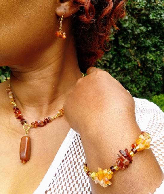 Stoney Brown Brass Necklace, Earrings and Bracelet