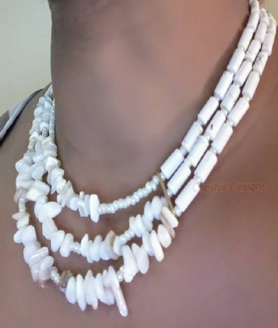 Stoney White Long Beaded Necklace