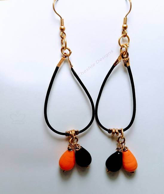 Black Orange Beaded Stringed Earrings