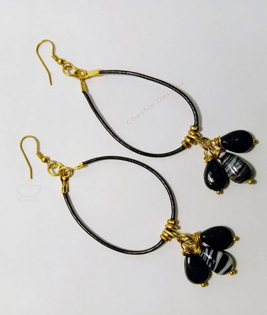 Black White Beaded Brass String Earrings