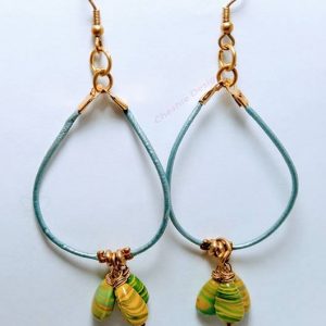 Blue String Green Yellow Beaded Earrings