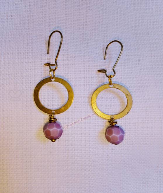 Purple Beaded Brass Earrings