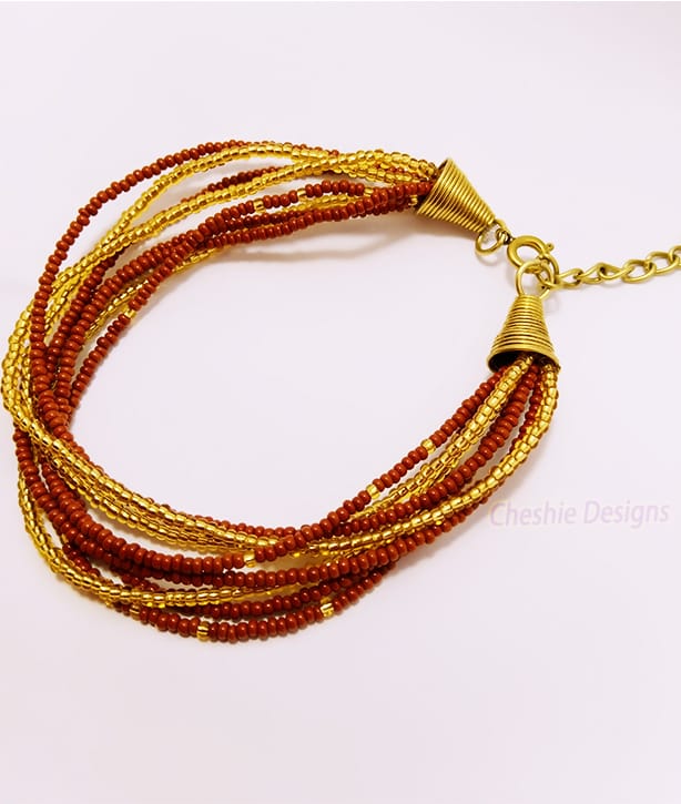 Red and Gold Beaded Anklet