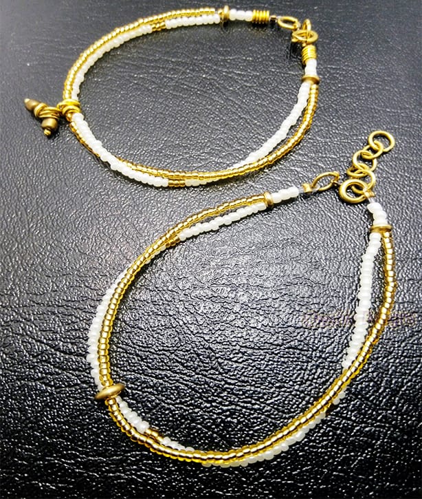 White and Gold Beaded Anklet